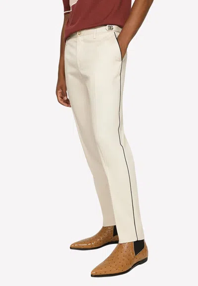 Dolce & Gabbana Dg Logo Chino Pants In Beige