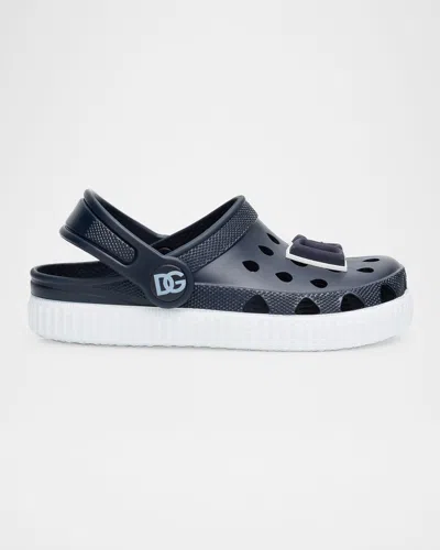 Dolce & Gabbana Dg Logo Chunky Slides, Baby/toddler/kids In Blu