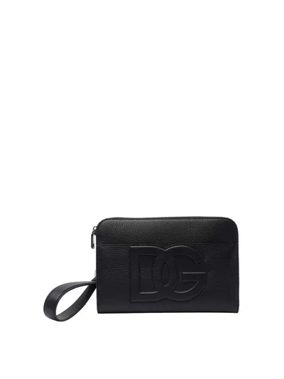 Dolce & Gabbana Rectangular Clutch Logo Textured Finish In Black