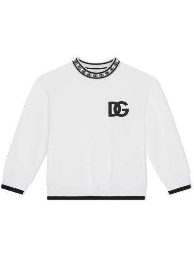 Dolce & Gabbana Kids White Logo Print Cotton Sweatshirt