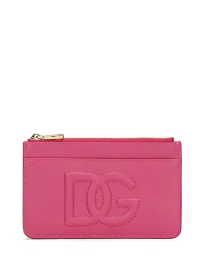 Dolce & Gabbana Medium Dg Logo Zip Cardholder In Calf Leather In Pink