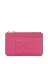Dolce & Gabbana Medium Dg Logo Zip Cardholder In Calf Leather In Pink