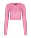 Dolce & Gabbana Cropped Sweater In Ribbed Silk In Pink