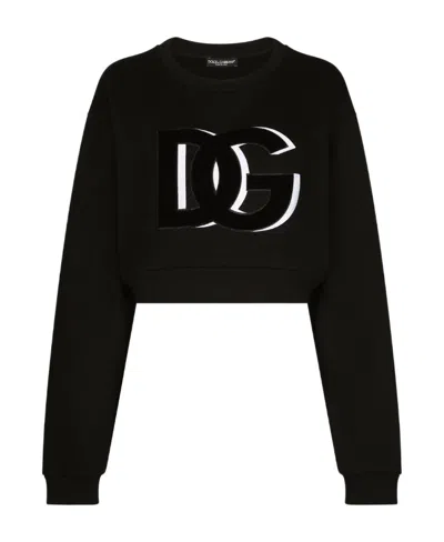 Dolce & Gabbana Dg Logo Cropped Sweatshirt In Black
