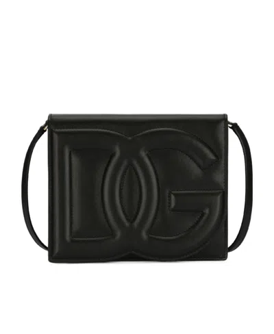 Dolce & Gabbana Women Shoulder Bag With Embossed Logo In Black