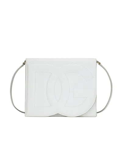 Dolce & Gabbana Quilted Calfskin Leather Crossbody Bag With Adjustable Strap In White