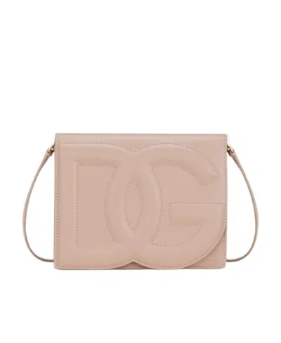 Dolce & Gabbana Dg Logo Calf Leather Crossbody Bag In Ivory