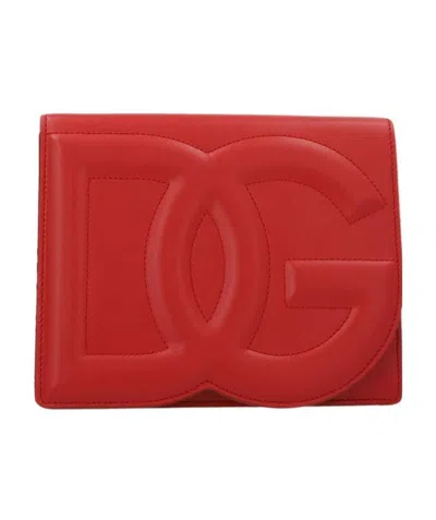 Dolce & Gabbana Dg Logo Crossbody Bag In Calf Leather In Red