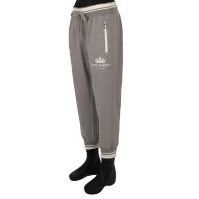 Pre-owned Dolce & Gabbana Dg Logo Crown Zip Pocket Cotton Jogging Pants Gray