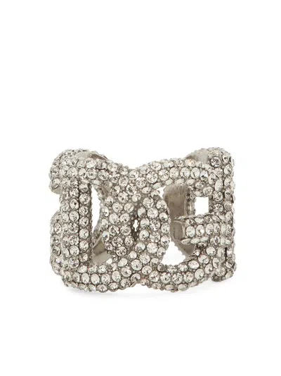 Dolce & Gabbana Dg Logo Crystal-embellished Ring In Silver