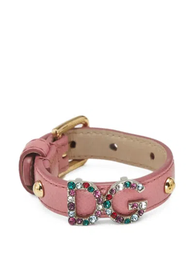 Pre-owned Dolce & Gabbana Dg Logo Crystal-embellished Bracelet In Pink
