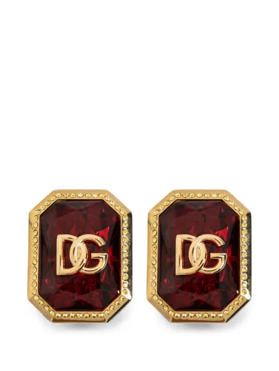 Dolce & Gabbana Dg Logo Crystal-embellished Clip-on Earrings In Multi