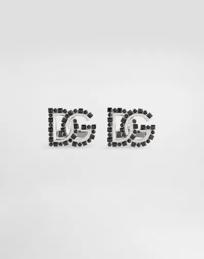 Dolce & Gabbana Dg Logo Cufflinks With Rhinestones In Black