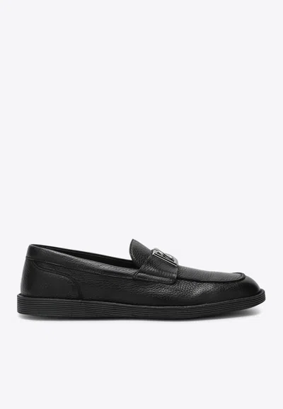 DOLCE & GABBANA DG LOGO DEERSKIN LEATHER LOAFERS