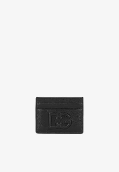 Dolce & Gabbana Dg Logo Deerskin Print Leather Cardholder In Black