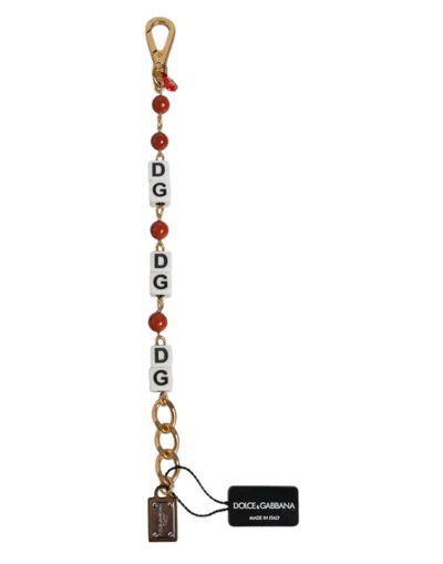 Dolce & Gabbana Dg Logo Dice Beaded Key Case In Gold