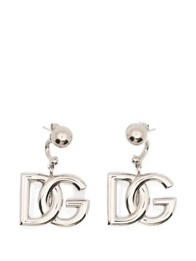 Dolce & Gabbana Dg Logo Drop Earrings In Metallic