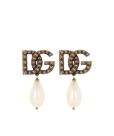 Dolce & Gabbana Dg-logo Earrings In White