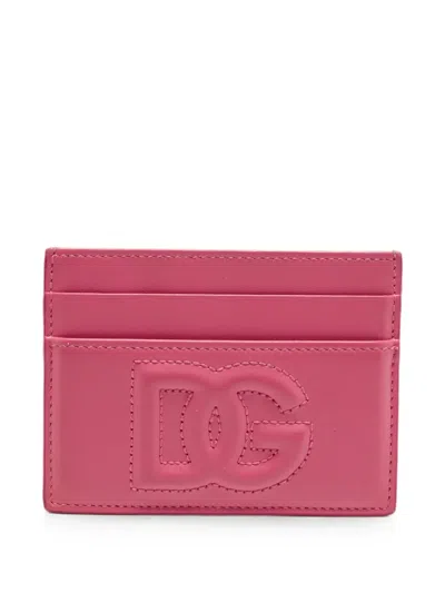 Pre-owned Dolce & Gabbana Dg Logo Embossed Card Holder In Pink