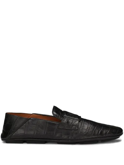 Dolce & Gabbana Dg Logo Embossed-crocodile Leather Loafers In Black