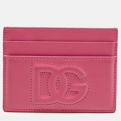 Pre-owned Dolce & Gabbana Dg Logo Embossed Pink Leather Card Holder
