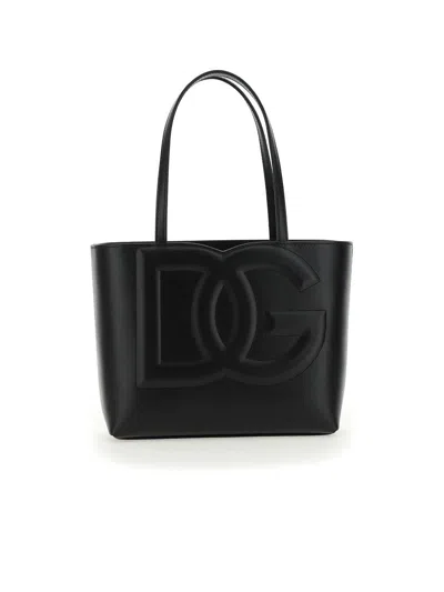 Dolce & Gabbana Women Dg Logo Small Leather Shopping Bag In Black