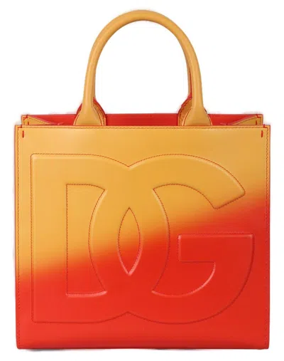 Dolce & Gabbana Dg Logo Embossed Tote Bag In Orange