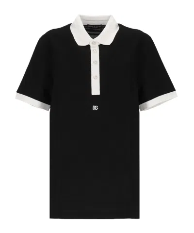 Dolce & Gabbana Lapel Short-sleeved Polo Shirt In Black