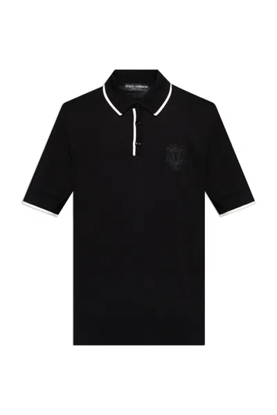 Dolce & Gabbana Dg Logo Embroidered Polo Shirt In Black