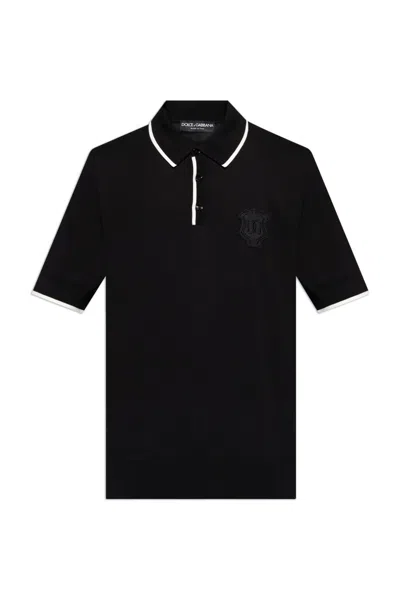 Dolce & Gabbana Heraldic Dg Logo Patch Polo T-shirt In Black