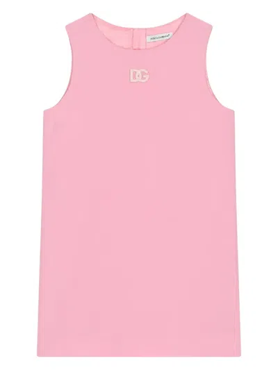 Dolce & Gabbana Kids' Dg Logo-embroidered Sleeveless Dress In Pink
