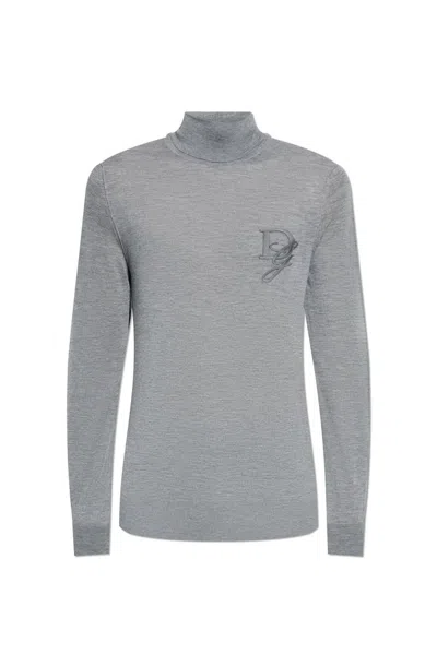 Dolce & Gabbana Dg Logo Embroidered Turtleneck Jumper In Grey