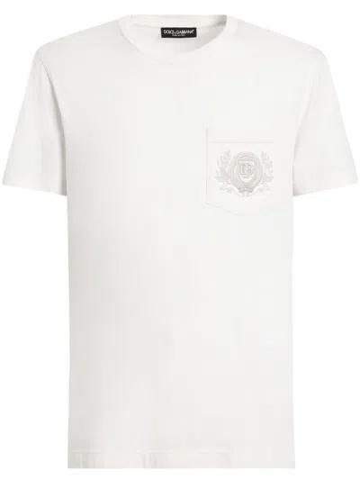 Dolce & Gabbana Dg Logo Embroidery Cotton T-shirt Clothing In Beige