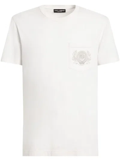 Dolce & Gabbana Dg Logo Embroidered Cotton T-shirt In Beige