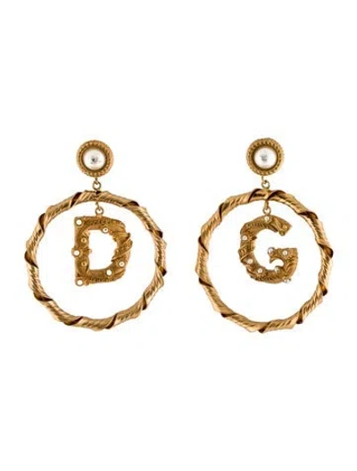 Pre-owned Dolce & Gabbana Dg Logo Faux Pearl Hoop Clip-on Earrings In Multi