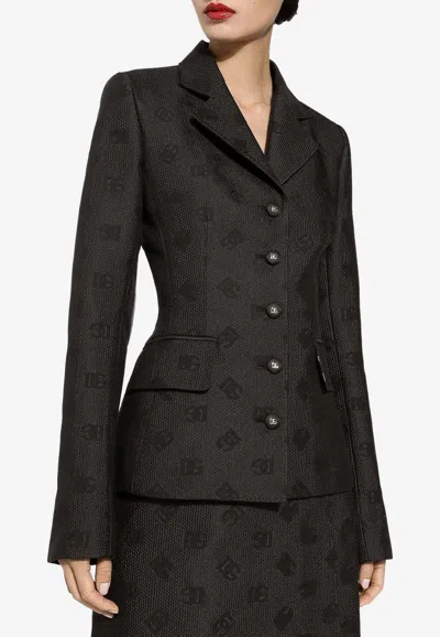 Dolce & Gabbana Dg Logo Fitted Blazer In Black