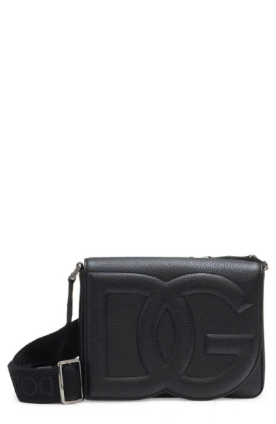 Dolce & Gabbana Dg Logo Flap Leather Crossbody Bag In Black