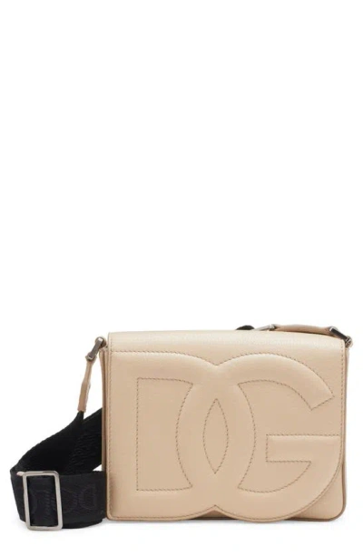 Dolce & Gabbana Dg Logo Flap Leather Crossbody Bag In Sabbia