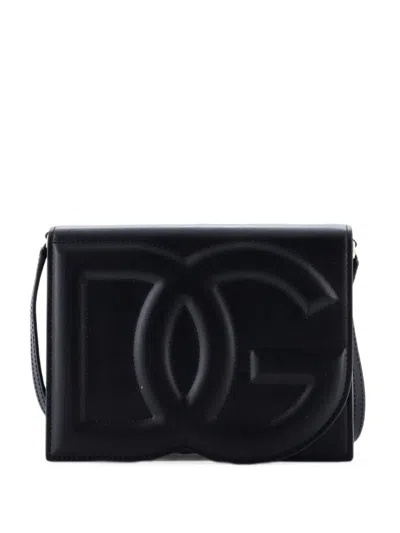 Pre-owned Dolce & Gabbana Dg Logo Flap Shoulder Bag Leather Small Crossbody Bag In Black