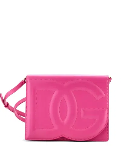 Pre-owned Dolce & Gabbana Dg Logo Flap Shoulder Bag Leather Small Crossbody Bag In Pink