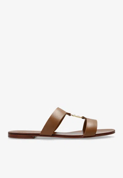 Dolce & Gabbana Dg Logo Flat Slides In Caramel