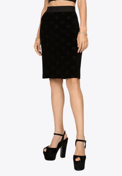 Dolce & Gabbana Dg Logo Flocked Jersey Skirt In Black
