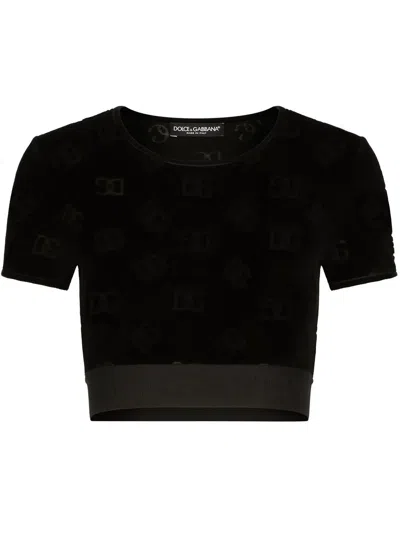 Dolce & Gabbana Cropped-oberteil Mit Monogrammmuster In Nero