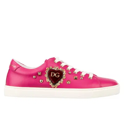 Pre-owned Dolce & Gabbana Dg Logo Glitter Heart Studs Sneaker London White Pink 09413