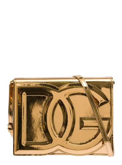 Dolce & Gabbana Dg Logo Gold-colored Shoulder Bag With Logo Detail And Mirrored Effect In Leather Woman In Metallic