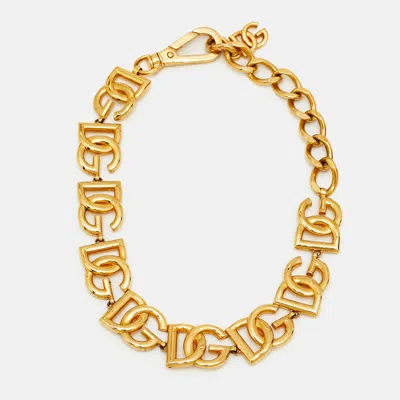 Pre-owned Dolce & Gabbana Dg Logo Gold Tone Choker Necklace