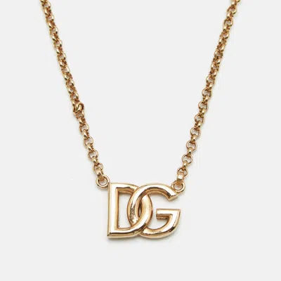 Pre-owned Dolce & Gabbana Dg Logo Gold Tone Necklace
