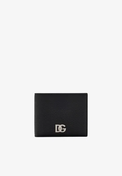 Dolce & Gabbana Dg Logo Grained Leather Bi-fold Wallet In Black