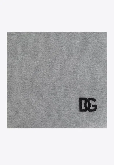 Dolce & Gabbana Dg Logo Inlay Cashmere Scarf In Gray