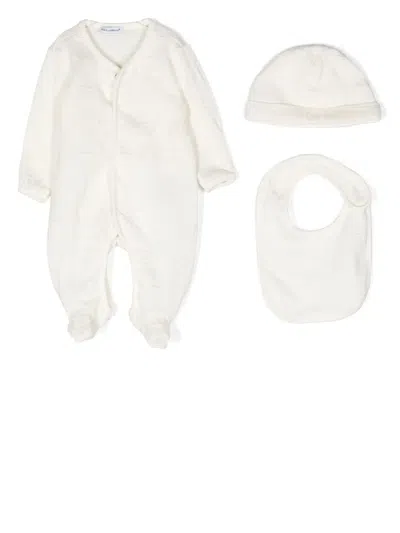 Dolce & Gabbana Jacquard Three-piece Babywear Set In Neutrals